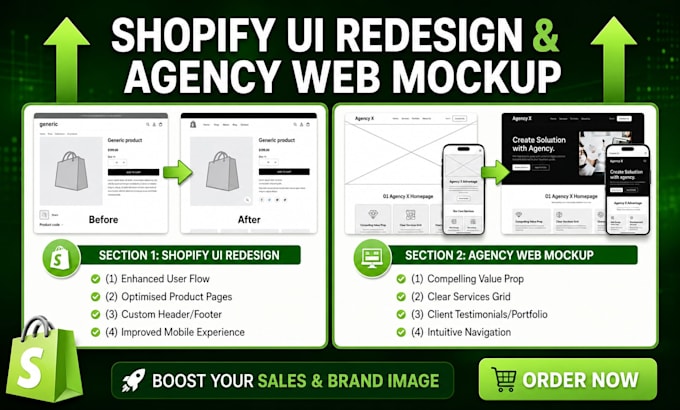 do shopify store UI redesign and agency website mockup