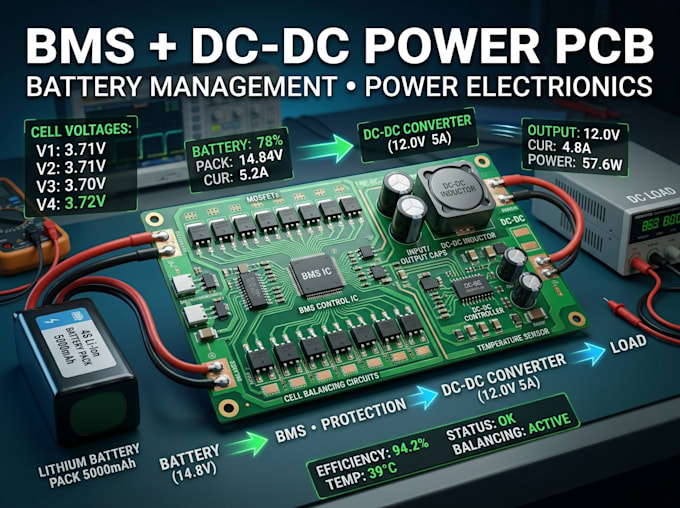 design battery management system pcb with dc dc converter and power electronics