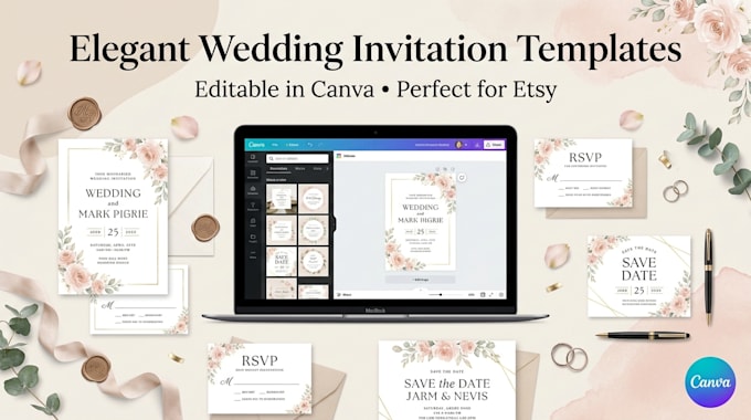 design editable canva wedding invitation templates for etsy