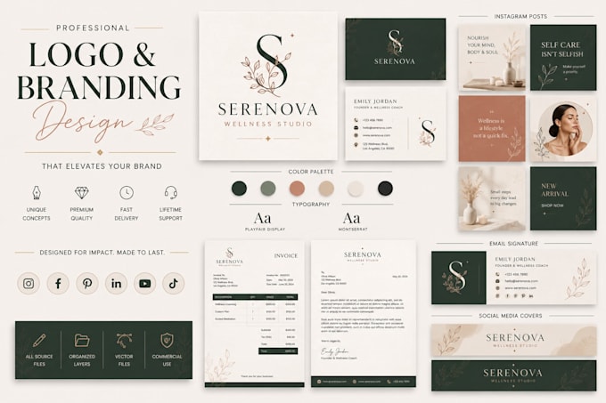 design elegant signature logo with full branding kit