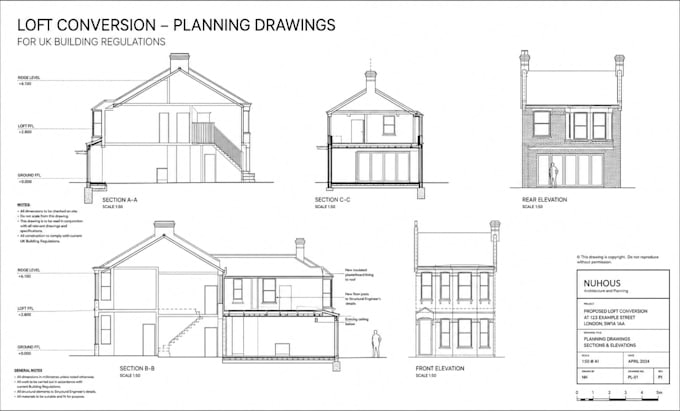 draw loft conversion floor plans, planning drawings for UK building regulations