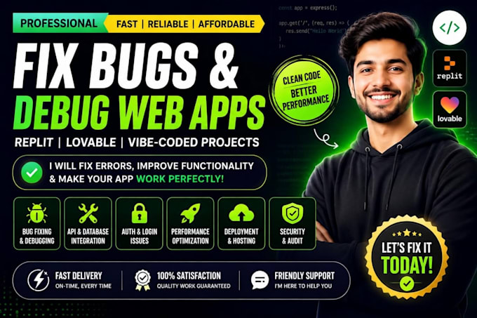 develop and fix bugs in replit lovable bolt vibe coded web apps