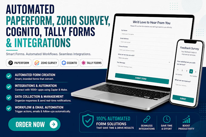 create automated paperform, zoho survey , cognito, tally forms and integrations