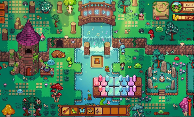 create 2d top down pixel art tileset, rpg tilemap, sprite sheet indie game asset