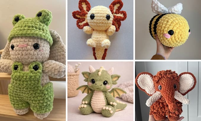 create custom amigurumi crochet plush toys and step by step pdf pattern for esty