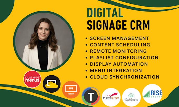 setup digital signage CRM musthavemenus screencloud yodeck telemetrytv novisign
