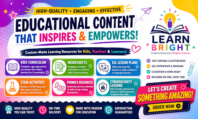 create kids curriculum, worksheets, esl lesson plans stem phonics cybersecurity