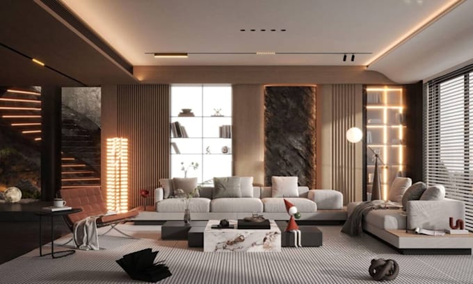 create luxury interior design concept with 3d rendering for residential homes