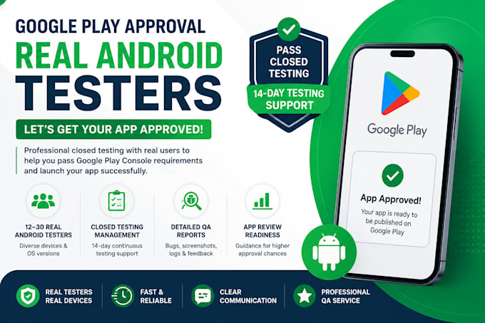 provide 12 testers closed testing 20 testers mobile app testing 12 tester