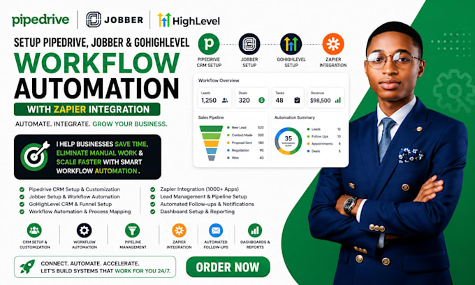 setup pipedrive jobber gohighlevel workflow automation with zapier integration