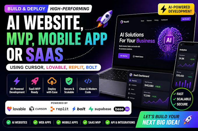 build ai website, mvp, mobile app or sass, using cursor, lovable, replit, bolt