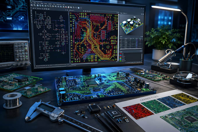 do pcb design,routing,gerder files and circuit schematics