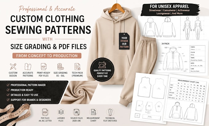 create professional garment sewing patterns with grading, production ready PDF