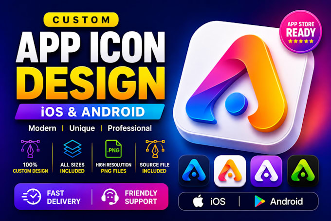 design modern and attractive custom app icon logo for ios android app store
