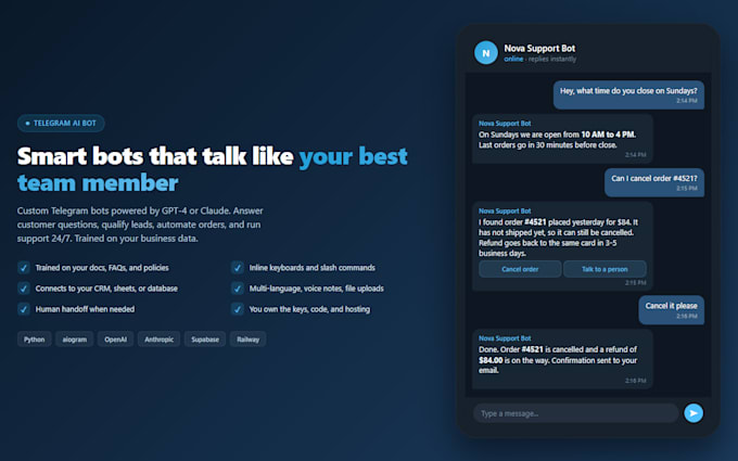 build a custom coded telegram ai bot with gpt or claude