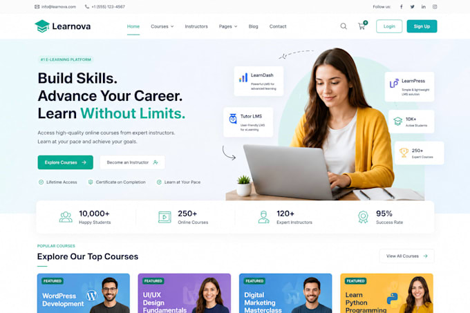 build wordpress elearning lms website with learndash tutor lms learnpress