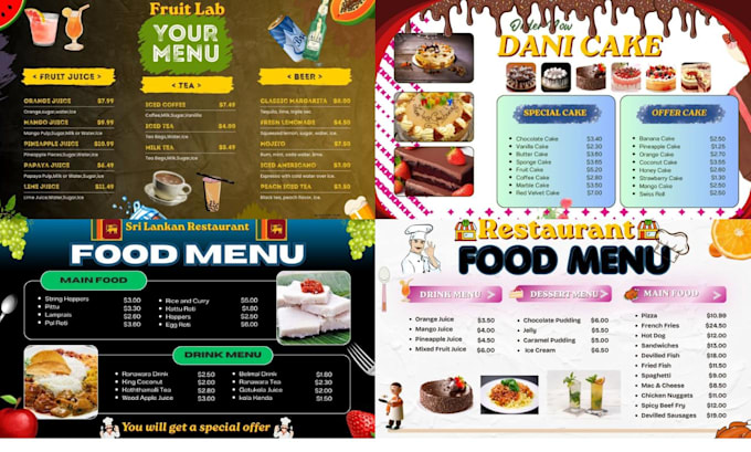 design a modern restaurant, bar, salon menu within 24 hours