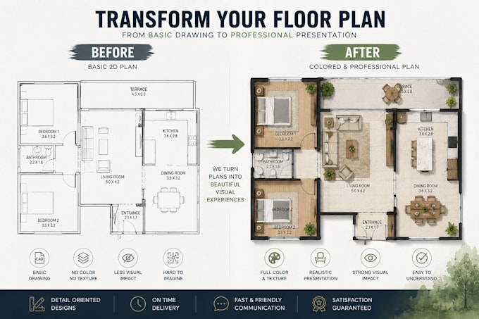 create professional colored floor plan and site plan