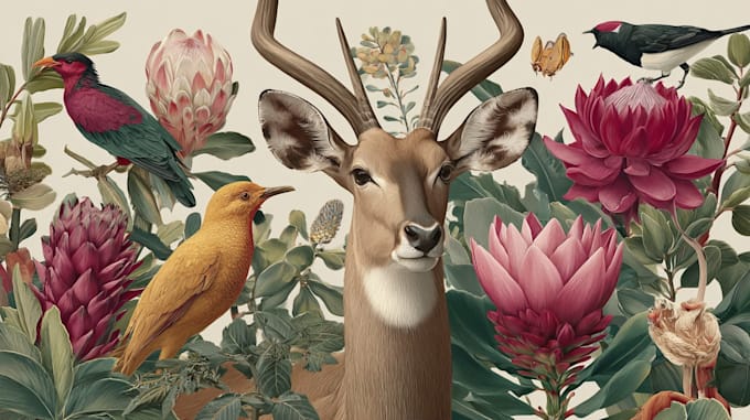 draw an animal and botanical illustration