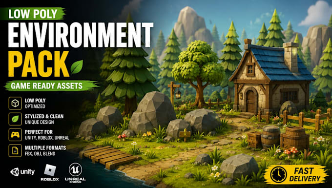 create low poly stylized 3denvironment packs props game assets optimized roblox