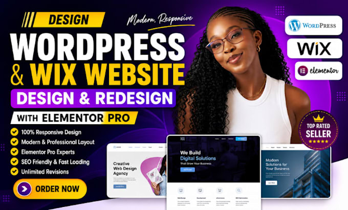 design responsive wordpress website and wix website redesign with elementor pro