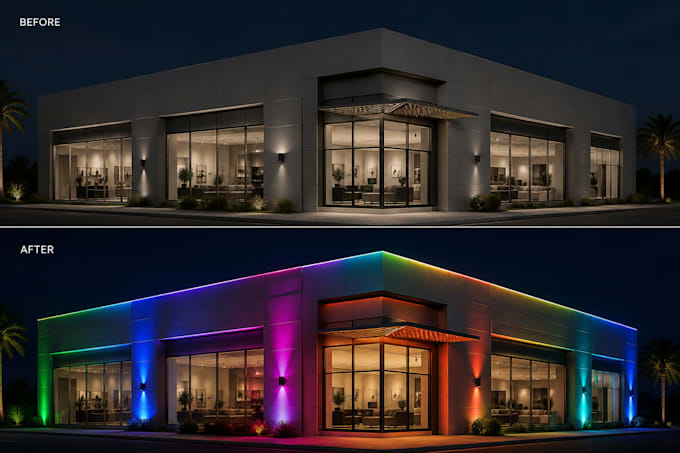 create realistic 3d exterior rendering and facade lighting