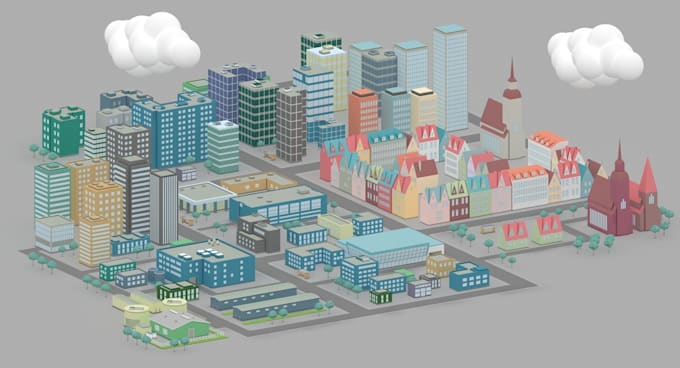make low poly 3d city texture models