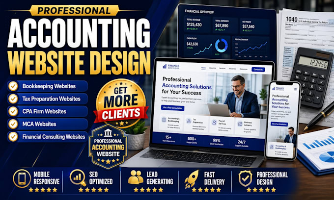 design converting accounting website, bookeeping, mca, tax management website