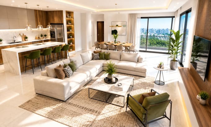 create photorealistic 3d apartment interior design and render