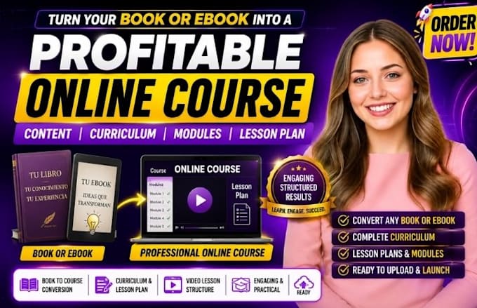 convert ebook or book into online course content curriculum modules lesson plan
