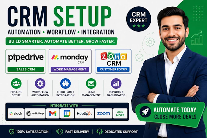 setup pipedrive sales CRM, monday CRM, zoho CRM automation workflow, integration