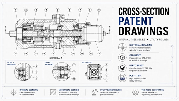 create sectional and cross section patent drawings