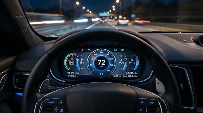 design car dashboard digital cluster with speedometer and gauges