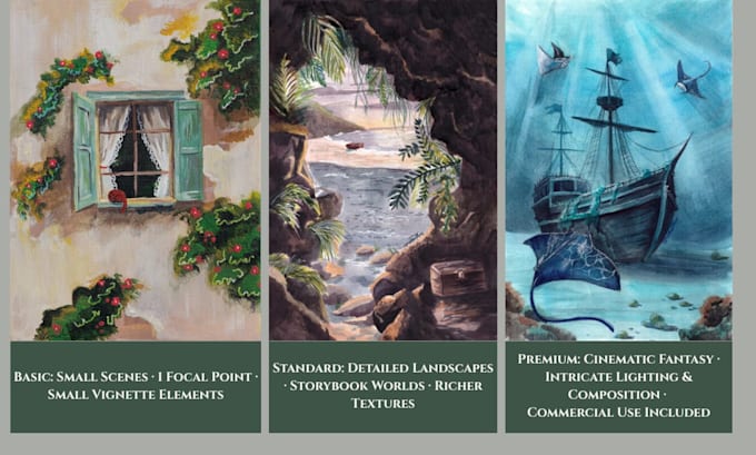 atmospheric watercolor fantasy landscape or storybook illustration