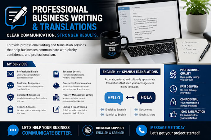 write professional business documents and translations