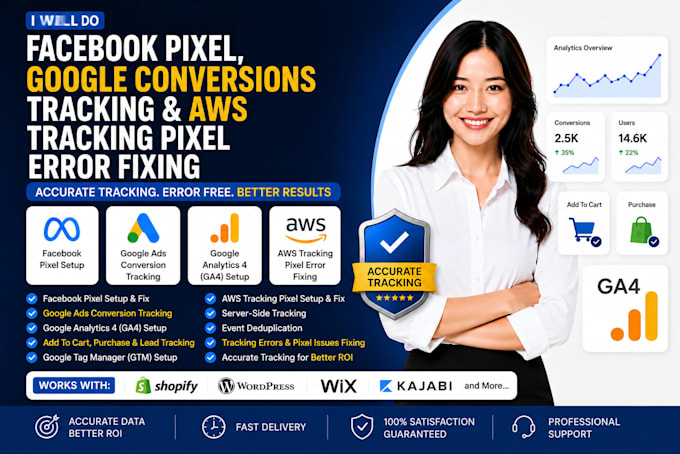 setup faceboook,google conversions tracking,AWS tracking pixel error fixing