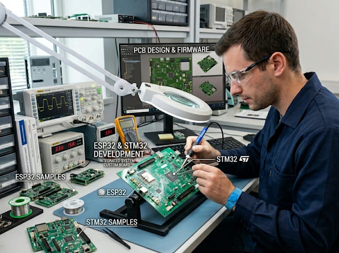 develop custom pcb design and embedded systems with esp32 and stm32