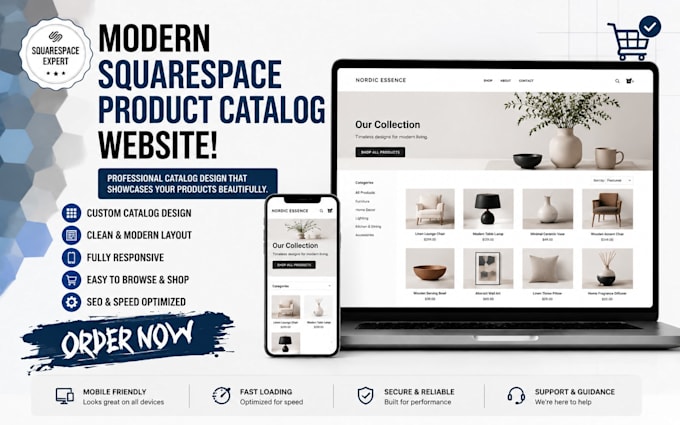 create modern squarespace product catalog website, product catalog design
