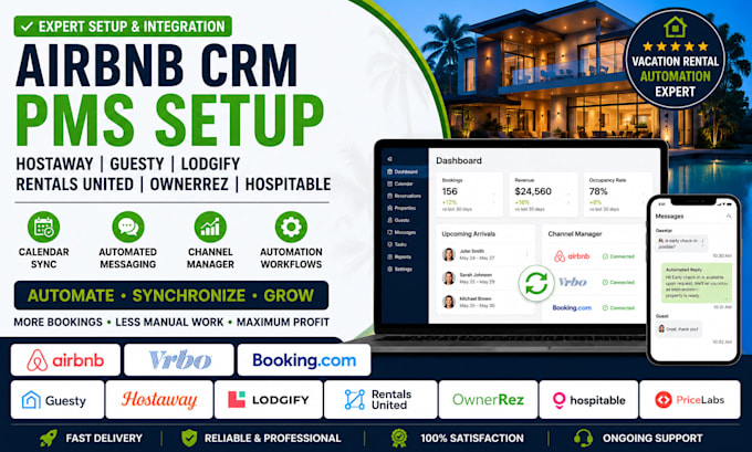 setup airbnb CRM, hostaway, guesty, lodgify, ownerrez, hosppitable
