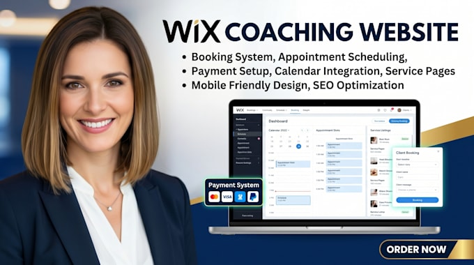 design a wix coaching website with booking system, payment and scheduling setup