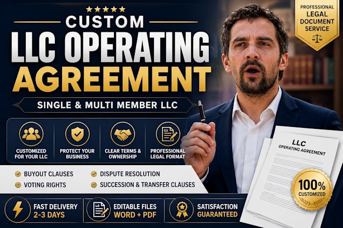 draft a custom US llc operating agreement for single or multi member US llc