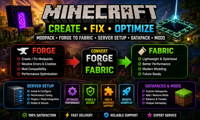 create fix optimize minecraft modpack forge to fabric server setup datapack mods