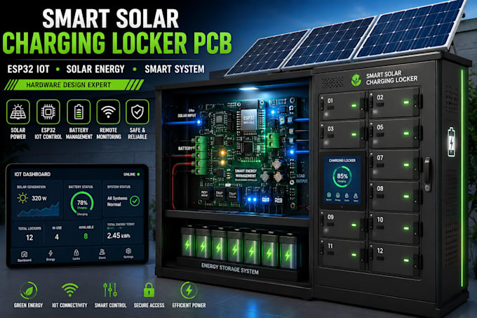 design smart solar powered charging locker pcb and esp32 iot system