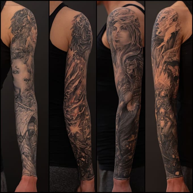 draw a attractive tattoo sleeve art