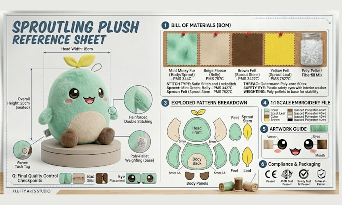 design plushie reference sheet tech pack plush toy stuffed animal design concept