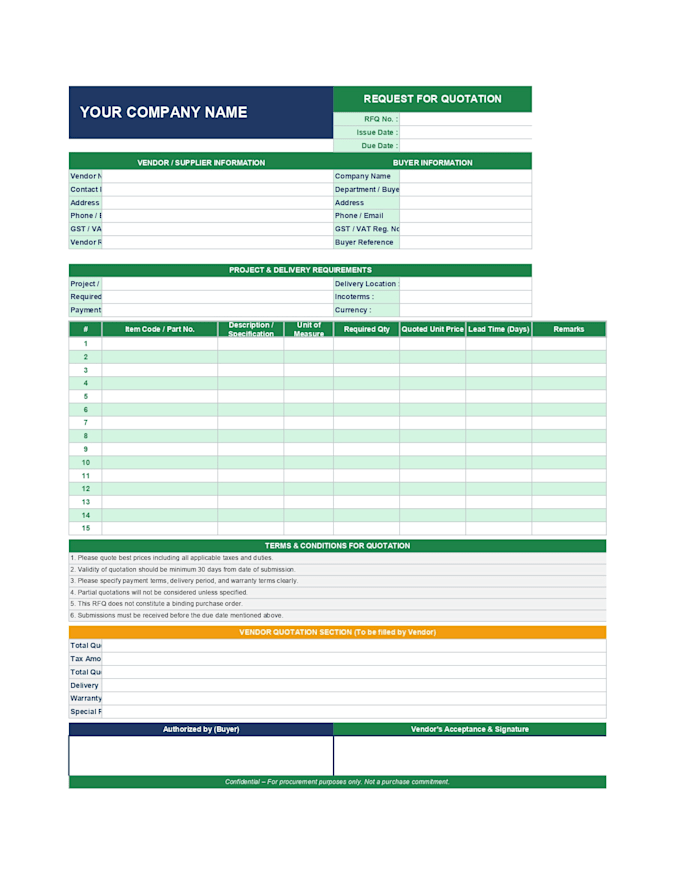 manage rfq, vendor comparison and procurement tasks