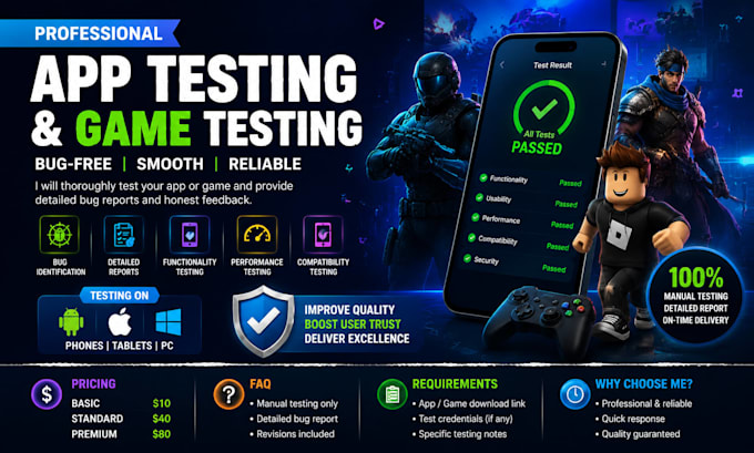 do app testing  game testing  QA  bug fix performance optimization with feedback