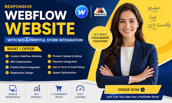 design webflow website with seo and printiful store integration