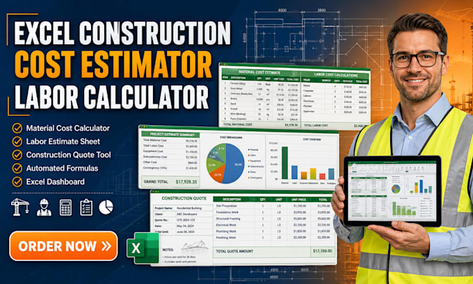 labor calculator sheet, quote sheet, excel construction cost estimator material