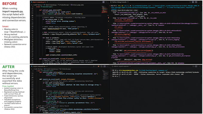 fix python bugs and errors in your code or scripts